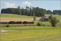 Schwarzwaldbauernhof, 01 202 und 001 150-2 in Stockburg. August 2015.