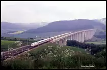 ICE Magistrale bei Melsungen: Am 7.6.1991 kam um 18.25 Uhr der ICE 793  Seewind  in Richtung Süden vorbei.