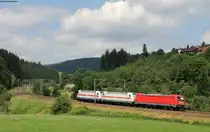 187 103; 146 551-7 und 146 566-5 als Mess DbZ 93626 (Triberg-St.Georgen(Schwarzw)) bei St.Georgen 17.6.15