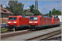 Loküberschuss oder Sonntagsruhe in Singen. Abgestellte 185er. (02.08.2015)