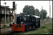 Köf II Nr. 100411 der DR am 22.6.1991 im Bahnhof Roßla.