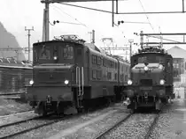 SBB Historic - Ae 8/14 11801 und Ce 6/8 14253 an einer Fitnessfahrt in einem Extra abgesperrten Geleisfeld das somit Extra für alle Fotografen und Besucher des 1 August Brunch Frei zugänglich wahr im Bahnhofsareal in Erstfeld am 01.08.2015 