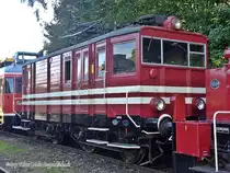 Eine wirkliche Besonderheit, wie ich sie noch nicht gesehen habe sind die Elektro-Gütertriebwagen E21 und E22 der BR493 mit ihren Holzaufbauten, hier im Bild E22 im restaurierten Erscheinungsbild der 1960er-Jahre. Die Loks sind im Besitz der Verkehrsbetriebe Extertal GmbH (VBE) und von der LEL angemietet.
Technische Daten: Baujahr: 1927  -  Hersteller: Norddeutsche Waggonfabrik, Bremen und der elektr.Teil AEG, Berlin  -  Achsfolge: Bo'Bo'  -  Leistung: 41t  -  Höchstgeschw.: 30km/h  -  LüP: 10,32m
Bahnhofsfest Alverdissen 30.08.2015