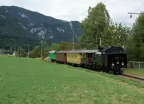 DBB: Sonderfahrt nach Oberdorf bei leider sehr trübem Wetter auf der von der Einstellung bedrohten ehemaligen SMB-Strecke mit der Eb 3/5 5810 (ehemals SBB) bei Lommiswil am 5. September 2015.
Foto: Walter Ruetsch