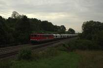 Die MEG 701 (155) zieht den Zementleerzug von Regensburg Ost nach Rüdersdorf am 03.09.2015. Aufgenommen bei kühlerem Herbstwetter in Liebau/Pöhl.