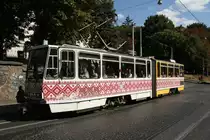 TATRA T4 in besonders schöner Ukrainer Bemalung am 19.08.2015 in Lviv.