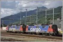 420 170-3 und 420 307-1 in Landquart. Im Hintergrund ist der Calanda zu erkennen, (17.09.2015)