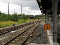 Zwei Kreuzungsweichen mit Blick in Richtung Zwickau, am 08.09.2015 in Altenburg.