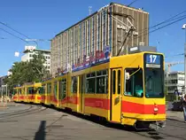 Be 4/8 211 unterwegs auf der, wegen eines Fahrleitungsdefektes umgeleiteten, Linie 17 am Bhf. SBB, 08.09.2015