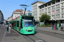 Basel BVB Tram 6 (Siemens Be 6/8 314) Claraplatz am 6. Juli 2015. - Das Tram fährt in Richtung Riehen Grenze.