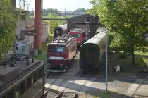 Blick vom Oberleitungstriebwagen 708 336-3 auf 109 001-8 bei den Bahnaktionstagen im Bahnbetreibswerk Lutherstadt Wittenberg vom Förderverein Berlin-Anhaltische-Eisenbahn e.V. 26.09.2015
