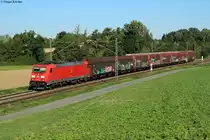 185 278 mit einem verschmierten Güterzug Richtung Stuttgart bei Helmsheim, 28.09.2015.