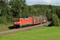 152 003 mit einem Automobillogistikzug bei Ölbronn, 28.09.2015.