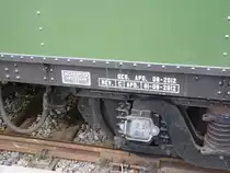 Anschrift auf dem Langträger eines Blokkendozen / in Beekbergen am 6.9.2014 beim großen Eisenbahn-Spektakel  „Terug naar Toen - Zurück nach Damals“ der Museumseisenbahn VSM in Beekbergen / NL,

