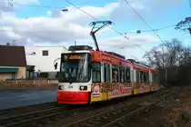 Straßenbahn Mainz: Adtranz GT6M-ZR der MVG Mainz - Wagen 206, aufgenommen im November 2015 in Mainz-Gonsenheim.