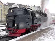 Stark verschneiter Notschuss von 99 7243-1 in Nordhausen-Nord 28.11.2015
