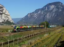 Ein ETR 170 als Regionalzug und die 464 030 mit einem Regionalzug am 24.10.2015 unterwegs bei Salorno.