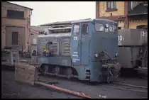 V 10 C Lok 35 der Mansfeld Transport GmbH im Werkstattbereich Klostermansfeld am 18.2.1993.