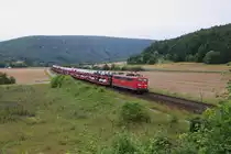 151 129-4 mit Autotransportzug in Fahrtrichtung Süden. Aufgenommen bei Harrbach am 10.07.2014.