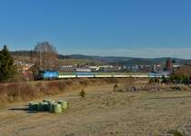 749 018 mit einem Sonderzug am 31.12.2015 bei Vimperk. 