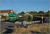 Die BAM Ge 4/4 22, auf dem Weg von Bière nach Morges, legt in Vufflens le Château mit ihrem Zug 107 einen kurzen Halt ein. 
21. Juli 2015