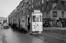 København / Kopenhagen Københavns Sporveje SL 3 (Tw 577 + Bw 15xx) Østerbro, Nordre Frihavnsgade / A. L. Drewsens Vej im Februar 1968. - Scan von einem S/W-Negativ. Film: Sakura Konipan SS. Kamera: Konica EE-matic.