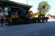 Eisenbahnkran Juliette 310.4 der Belgischen Staatsbahn im Museum Trainworld Schaarbeek (bei Brüssel) 26.09.2015 1 Tag nach Neueröffnung des Museums