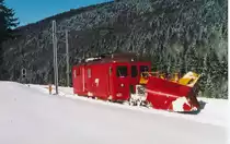 CJ: Nach getaner Arbeit fuhr der De 4/4 101 am 25. Januar 2009 mit dem Schneepflug ab Tavannes zurück ins Depot Tramelan.
Foto: Walter Ruetsch