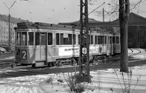 København / Kopenhagen Københavns Sporveje SL 2 (Tw 525 + Bw 1555) Sundby remise / Betriebshof Sundby im Februar 1968. - Scan von einem S/W-Negativ. Film: Sakura Konipan SS. Kamera: Konica EE-matic.