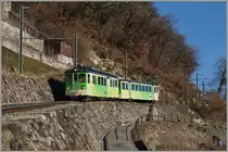Nun verkehrt, seit Novemeber 2015, der 1966 gebaute A-L BDe 4/4 301 in den hellen TPC Farben. Hier ist er mit einem Bt als Regionalzug 353 von Leysin nach Aigle unterwegs und konnte etwas oberhalb von Aigle fotografiert werden.
25. Jan. 2016