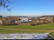 Ein THURBO-GTW verlässt am 26. Januar 2016 als S26 die Stadt Winterthur in Richtung Rüti ZH.
