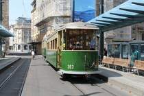 Genève / Genf Historischer Anhängewagen B4i 363 (SIG 1919) Place de Bel Air am 5. Juli 2015.