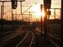 Die Abendsonne bringt die Gleise zum Leuchten.. 101 016 fährt auf dem Nachbargleis aus
Erfurt Hbf, 28.10.2011