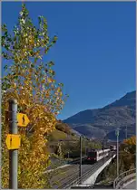 Nach so viel trüben Bildern noch was buntes: Zahlreiche Wanderwege erschliessen nicht nur fast jeden Winkel der Schweiz, sondern auch viele schöne Fotostellen für Bahnbilder:
Ein Walliser Domino verlässt Leuk und wird in Kürze in den Dala-Tunnel einfahren
26. Okt. 2015