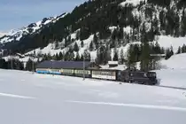 GDe 4/4 6002 verlässt am 06.02.2016 Gruben in Richtung Zweisimmen.