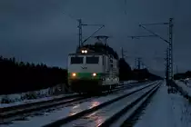 Lz 3091 fährt in der Dämmerung bei Luumäki vorüber.Bild vom 28.1.2016