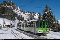 Eine bereits im TPC-Grün erstrahlende Komposition der BVB erreicht am 17. Februar 2016 vom Col de Bretaye her kommend die Station Les Bouquetins.