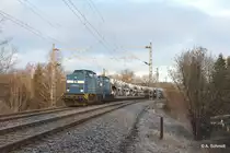 Press V100 Doppel mit Autovollzug von Zwickau Mosel nach Regensburg bei Raureif in Plauen am 13.02.2016 aufgenommen. 