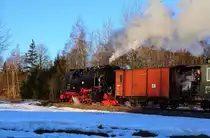 Fahrt von 99 7243 mit IG HSB-Sonderzug am späten Nachmittag des 13.02.2015 durch die Stieger Wendeschleife. (Bild 3)