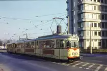 1977 (Februar) - Rheinbahn TW 2265 (ehemals Linie D / K) als Linie 1 - Aufnahmeort Münsterstrasse
