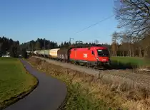 Die 1116 199 mit einem Güterzug am 05.12.2015 unterwegs bei Hufschlag.