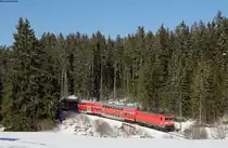 RB 17268 (Seebrugg-Freiburg(Brsg)Hbf) mit Schublok 143 640-1 bei Altglashütten 27.2.16