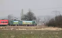 146 010-4, hier noch in der Nassau bei leicht diesigem Wetter unterwegs, wird in wenigen Minuten  an ihrer Werbebotschaft , dem Schloß Wackerbarth in Radebeul , vorbeifahren.
28.02.2016 12:20 Uhr.
