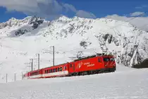 HGe 4/4 II 3 erklimmt am 21.02.2016 die letzten Meter hinauf zum Nätschen.