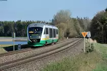 VT18 als Ersatzverkehr für die Oberpfalzbahn als OPB79734 von Regensburg nach Marktredwitz bei Oberteich, 20.04.2015