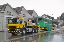 Am 03.03.2016 geht der B 1442 auf die letzte Reise. Bei leichtem Regen trifft der Lastwagen bei der Firma Thommen in Kaiseraugst ein.