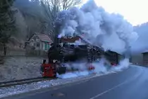 Scheinanfahrt von 99 6101 und 99 5901 mit IG HSB-Sonder-PmG am 14.02.2015 in Mägdesprung. (Bild 4)