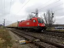 1016 040-0 braust mit einem Innofreight-Containerzug bei Bruck/Leitha in Richtung Wien; 160301