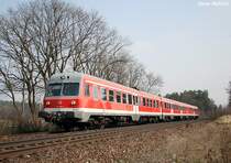 614 039/040 passiert Heuchling als Leertriebwagen nach N�rnberg Hbf.  Aufnahme vom 14. M�rz 2007 zwischen Lauf rechts der Pegnitz und Neunkirchen am Sand.