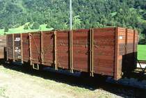 RhB - E 6603 am 27.08.1996 in Rothenbrunnen - Hochbordwagen 2-achsig mit 1 offenen Plattform - Baujahr 1911 - Louv - Gewicht 5,98t - Zuladung 15,00t - L�P 7,84m - zul�ssige Geschwindigkeit 60/B km/h - �2=25.05.1988 - Lebenslauf: ex L3 6603 - 1969 E 6603 - 05/2005 WN 9855. Hinweis: jetzt mit Kennzeichnung Zugreihe B im Anschriftenfeld, 
